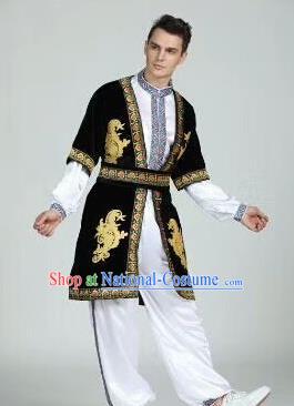 Chinese Traditional Uyghur Nationality Outfits Xinjiang Ethnic Minority Folk Dance Stage Show Costume for Men