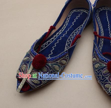 Asian India Traditional National Embroidered Royalblue Shoes Handmade Indian Folk Dance Shoes for Women