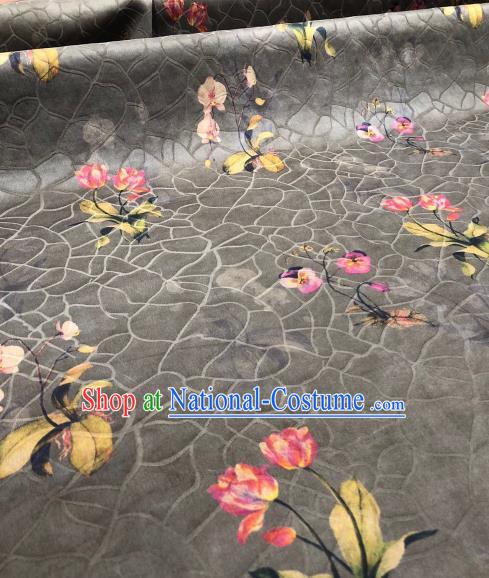 Asian Chinese Traditional Flowers Pattern Design Grey Gambiered Guangdong Gauze Fabric Silk Material