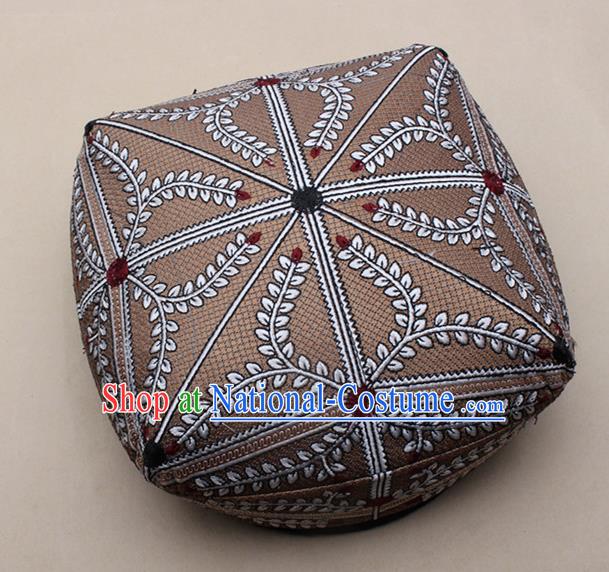 Chinese Traditional Uyghur Minority Dance Light Brown Hat Xinjiang Ethnic Headwear for Men