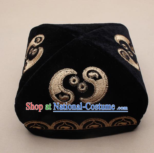 Chinese Traditional Uyghur Minority Dance Golden Embroidered Hat Xinjiang Ethnic Headwear for Men