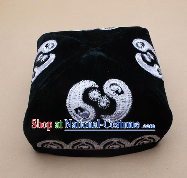 Chinese Traditional Uyghur Minority Dance Embroidered Atrovirens Velvet Hat Xinjiang Ethnic Headwear for Men