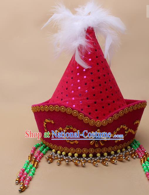 Handmade Chinese Traditional Mongol Minority Dance Rosy Hat Ethnic Nationality Headwear for Women