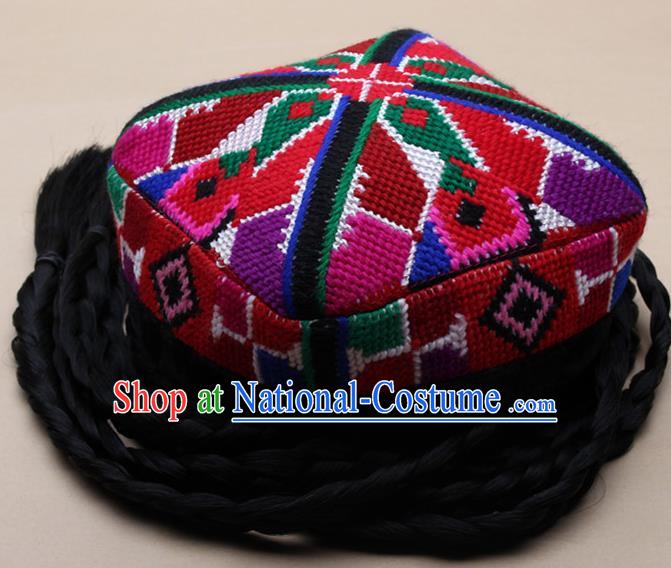 Handmade Chinese Traditional Uyghur Minority Dance Knitted Hat Ethnic Nationality Headwear for Women