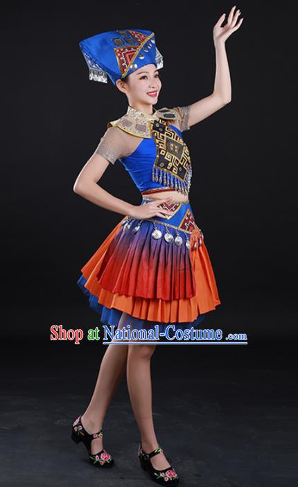 Traditional Chinese Zhuang Nationality Liu Sanjie Dress Guangxi Ethnic Folk Dance Stage Show Costume for Women