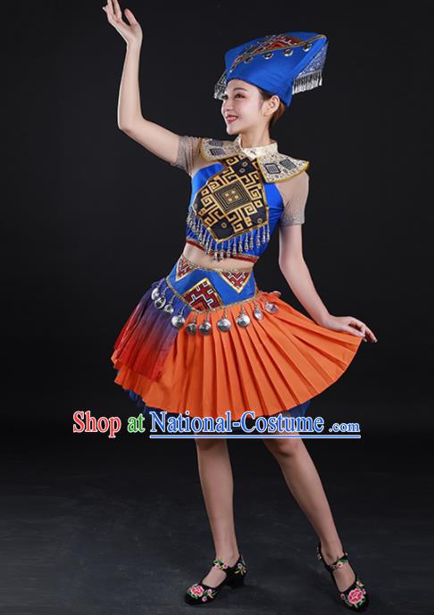 Traditional Chinese Zhuang Nationality Liu Sanjie Dress Guangxi Ethnic Folk Dance Stage Show Costume for Women