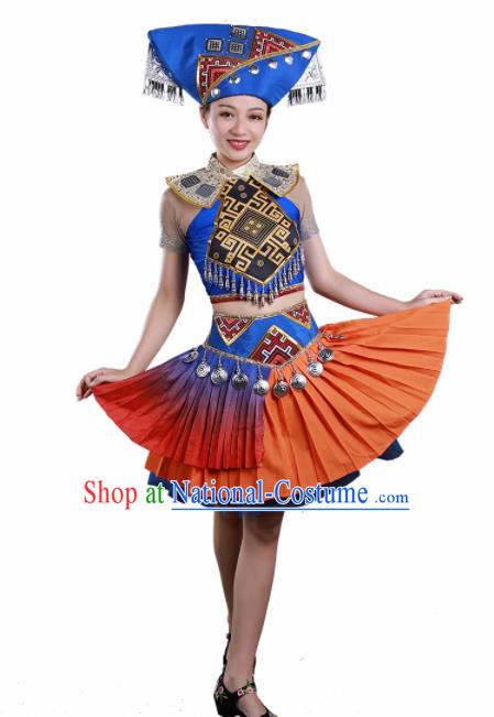 Traditional Chinese Zhuang Nationality Liu Sanjie Dress Guangxi Ethnic Folk Dance Stage Show Costume for Women