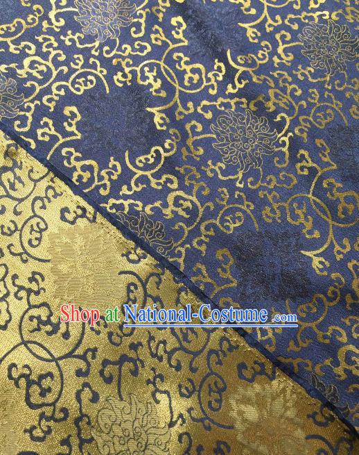 Asian Chinese Traditional Chrysanthemum Pattern Design Navy Gambiered Guangdong Gauze Fabric Silk Material