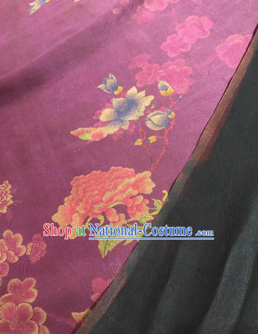 Asian Chinese Traditional Peony Plum Pattern Design Purple Gambiered Guangdong Gauze Fabric Silk Material