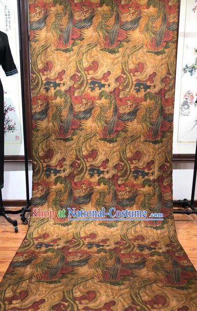 Asian Chinese Traditional Phoenix Pattern Design Purplish Red Gambiered Guangdong Gauze Fabric Silk Material