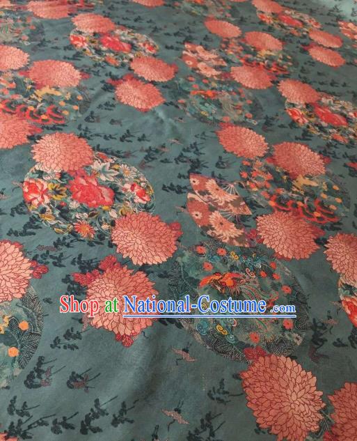 Asian Chinese Traditional Phoenix Chrysanthemum Pattern Design Green Gambiered Guangdong Gauze Fabric Silk Material