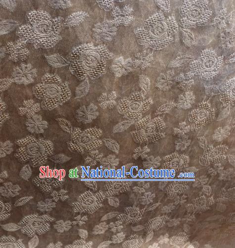 Asian Chinese Traditional Roses Pattern Design Khaki Gambiered Guangdong Gauze Fabric Silk Material