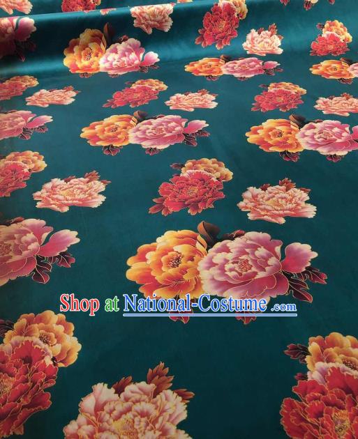 Asian Chinese Traditional Peony Pattern Design Peacock Green Gambiered Guangdong Gauze Fabric Silk Material