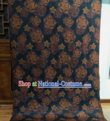 Asian Chinese Traditional Flowers Pattern Design Navy Gambiered Guangdong Gauze Fabric Silk Material