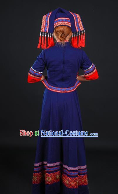 Chinese Traditional Zhuang Nationality Navy Dress Ethnic Folk Dance Stage Show Costume for Women