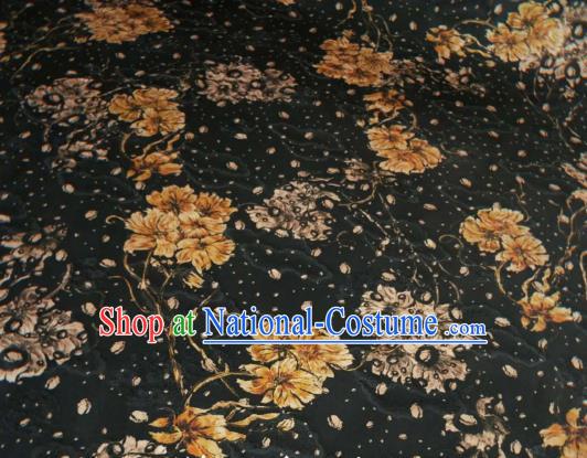 Asian Chinese Traditional Flowers Pattern Design Black Gambiered Guangdong Gauze Fabric Silk Material