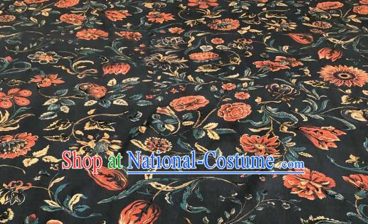 Asian Chinese Traditional Sunflowers Pattern Design Black Gambiered Guangdong Gauze Fabric Silk Material