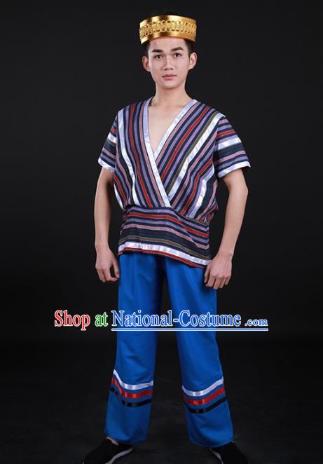 Chinese Traditional Derung Nationality Festival Outfits Ethnic Minority Folk Dance Stage Show Costume for Men