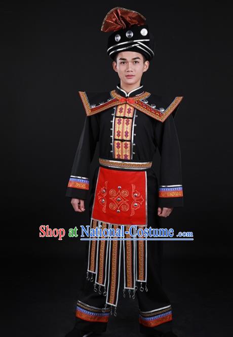 Chinese Traditional Miao Nationality Festival Black Outfits Ethnic Minority Folk Dance Stage Show Costume for Men