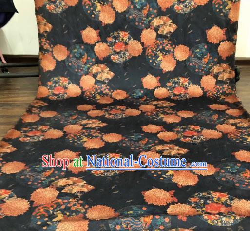 Asian Chinese Traditional Chrysanthemum Peony Pattern Design Navy Gambiered Guangdong Gauze Fabric Silk Material