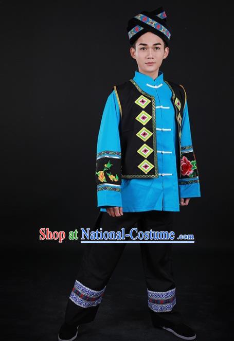 Chinese Traditional Mulao Nationality Festival Outfits Ethnic Minority Folk Dance Stage Show Costume for Men