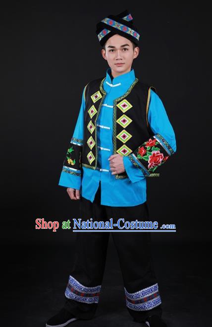 Chinese Traditional Mulao Nationality Festival Outfits Ethnic Minority Folk Dance Stage Show Costume for Men