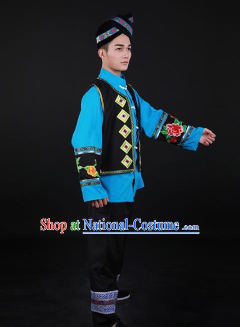 Chinese Traditional Mulao Nationality Festival Outfits Ethnic Minority Folk Dance Stage Show Costume for Men