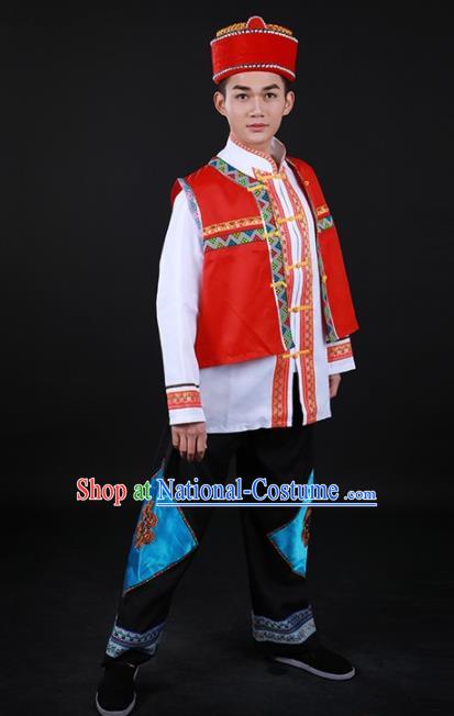 Chinese Traditional Lisu Nationality Festival Outfits Yi Ethnic Minority Folk Dance Stage Show Costume for Men