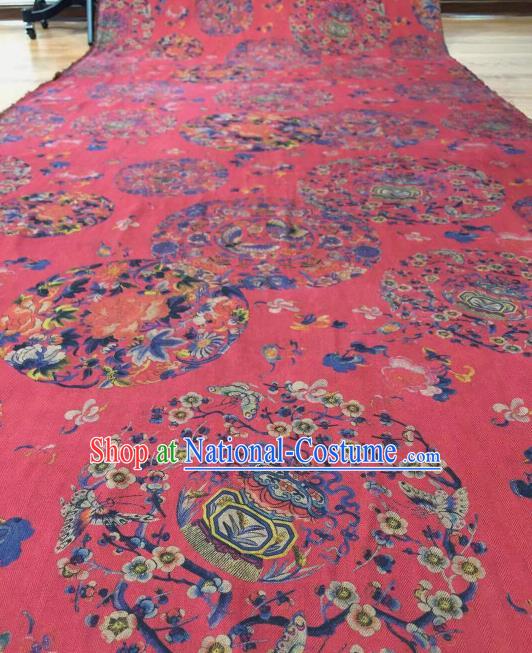 Asian Chinese Traditional Plum Blossom Pattern Design Rosy Gambiered Guangdong Gauze Fabric Silk Material