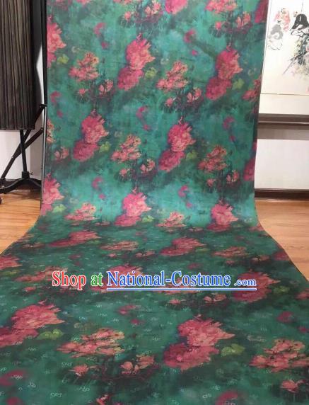 Asian Chinese Traditional Magnolia Pattern Design Green Gambiered Guangdong Gauze Fabric Silk Material