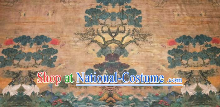 Asian Chinese Traditional Wave Crane Pattern Design Ginger Gambiered Guangdong Gauze Fabric Silk Material