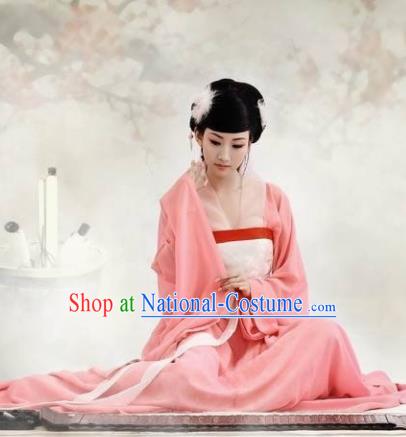 Chinese Ancient Female Scholar Pink Hanfu Dress Traditional Tang Dynasty Court Maid Costumes for Women