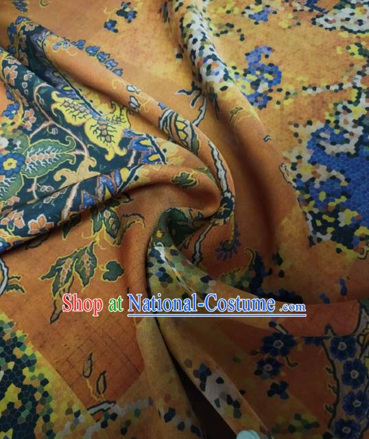 Asian Chinese Traditional Pattern Design Ginger Gambiered Guangdong Gauze Fabric Silk Material