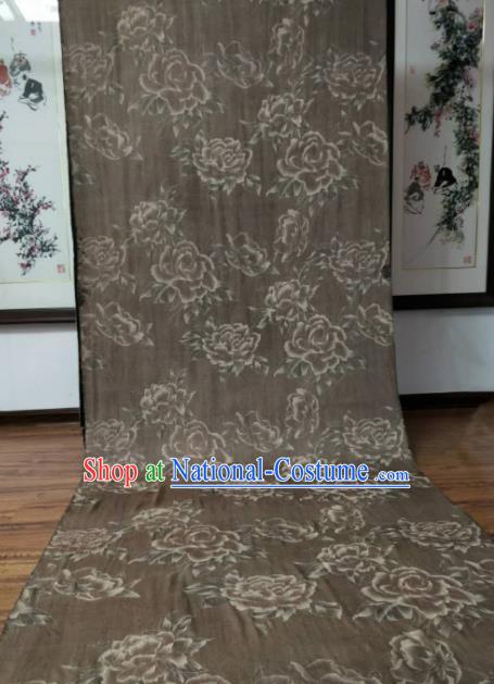 Asian Chinese Traditional Peony Pattern Design Light Brown Gambiered Guangdong Gauze Fabric Silk Material