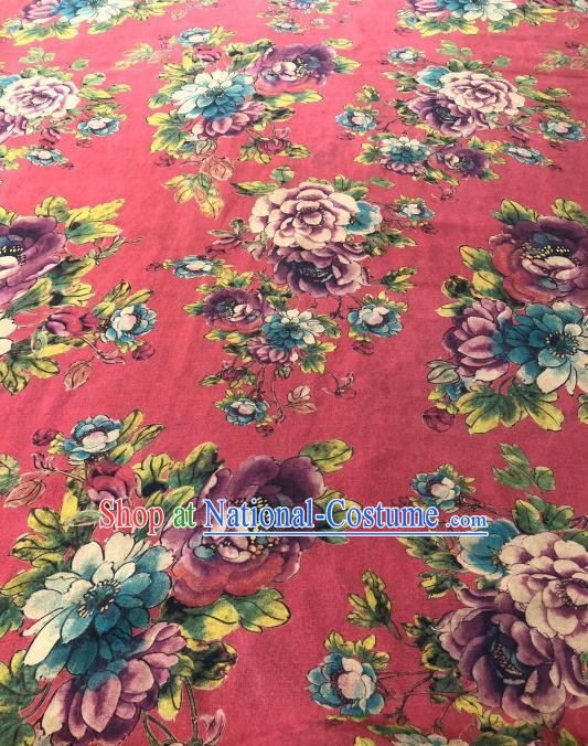 Asian Chinese Classical Peony Pattern Design Red Gambiered Guangdong Gauze Fabric Traditional Silk Material