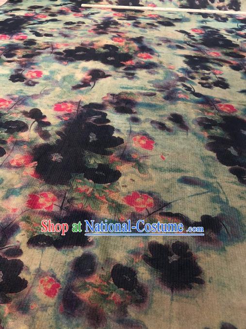 Asian Chinese Classical Lotus Pattern Design Gambiered Guangdong Gauze Fabric Traditional Silk Material