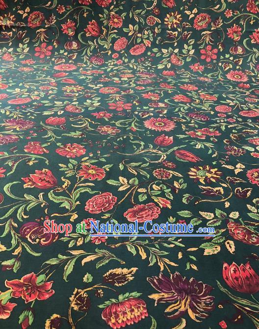 Asian Chinese Classical Flowers Pattern Design Atrovirens Gambiered Guangdong Gauze Fabric Traditional Silk Material