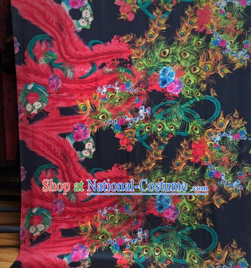 Asian Chinese Classical Peacock Pattern Design Red Gambiered Guangdong Gauze Fabric Traditional Silk Material