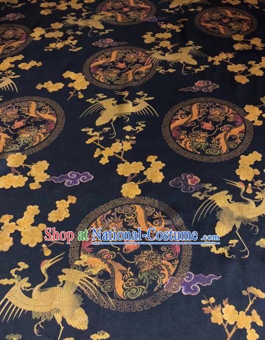 Asian Chinese Classical Crane Plum Pattern Design Black Gambiered Guangdong Gauze Fabric Traditional Silk Material