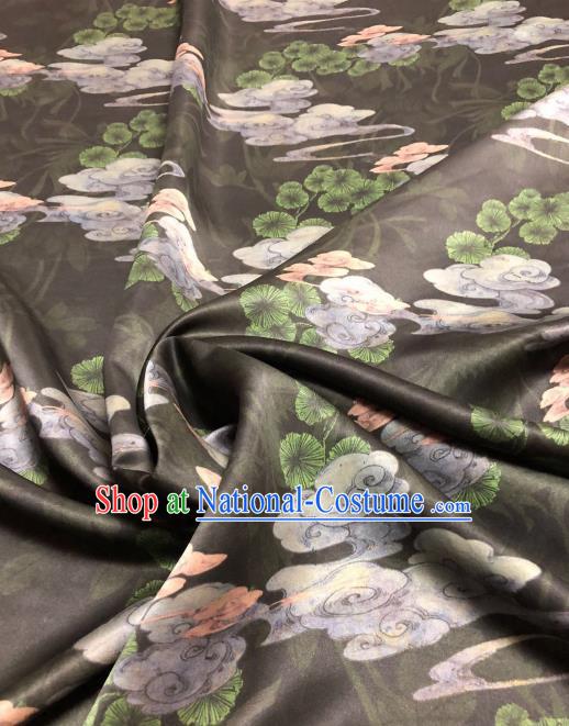 Asian Chinese Classical Cloud Pine Pattern Design Black Gambiered Guangdong Gauze Fabric Traditional Silk Material