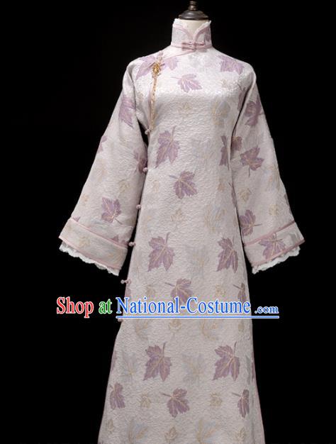 Chinese Traditional Printing White Cheongsam Costume Republic of China Mandarin Qipao Dress for Women