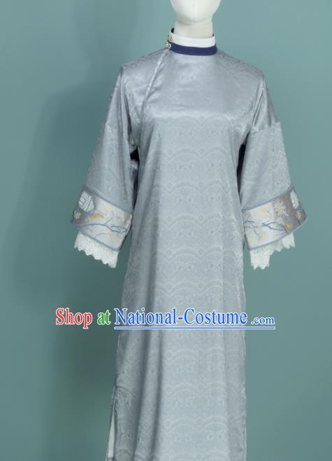 Chinese Traditional Light Blue Cheongsam Costume Republic of China Mandarin Qipao Dress for Women