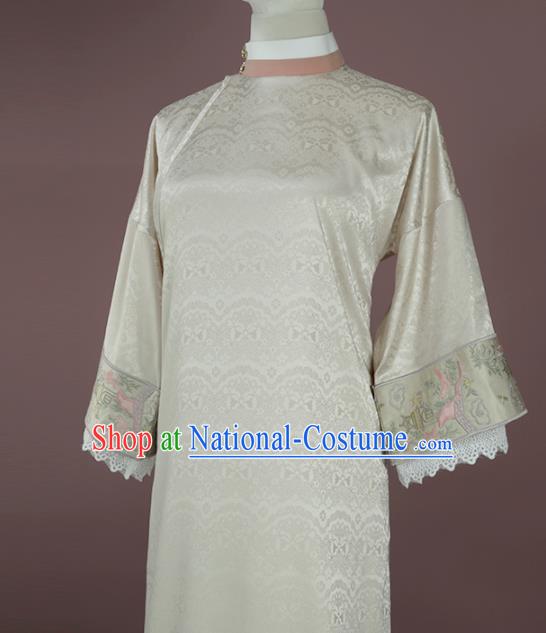 Chinese Traditional Beige Cheongsam Costume Republic of China Mandarin Qipao Dress for Women