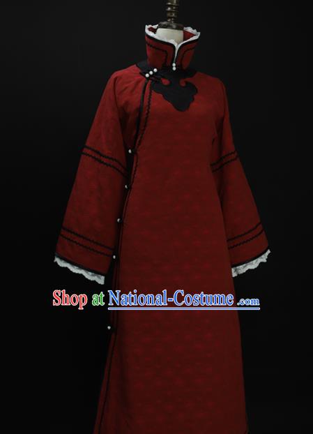 Chinese Traditional Dark Red Cheongsam Costume Republic of China Mandarin Qipao Dress for Women