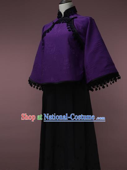 Traditional Chinese Tang Suit Purple Blouse Cheongsam Upper Outer Garment for Women