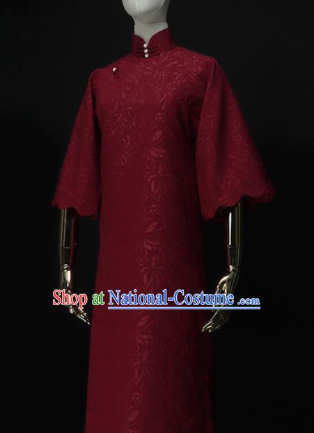 Chinese Traditional Wine Red Cheongsam Costume Republic of China Mandarin Qipao Dress for Women