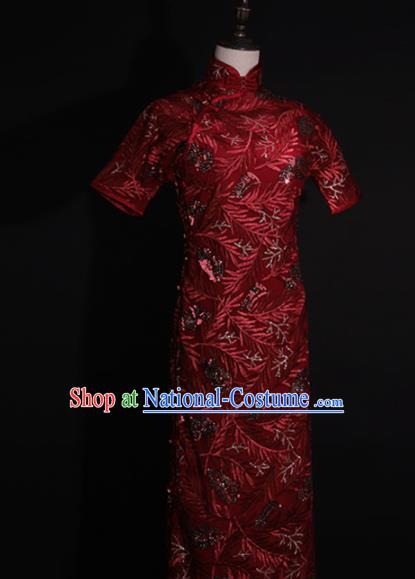 Chinese Traditional Purplish Red Cheongsam Costume Republic of China Mandarin Qipao Dress for Women