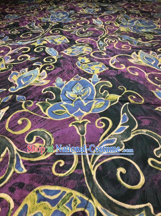 Asian Chinese Classical Flowers Pattern Design Purple Gambiered Guangdong Gauze Fabric Traditional Silk Material