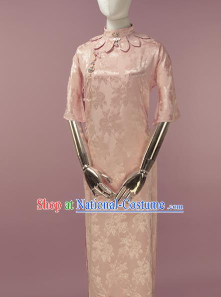 Chinese Traditional Light Pink Silk Cheongsam Costume Republic of China Mandarin Qipao Dress for Women