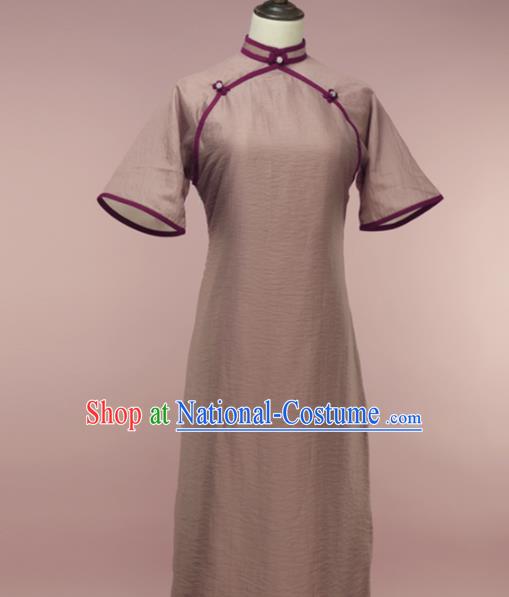 Chinese Traditional Khaki Cheongsam Costume Republic of China Mandarin Qipao Dress for Women